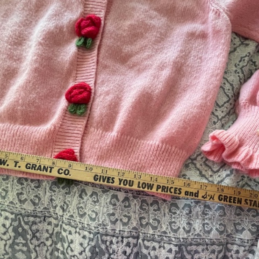 Pink Knit Cardigan Crocheted Strawberry Buttons Sz L/XL Coquette Twee Valentine - Picture 13 of 15